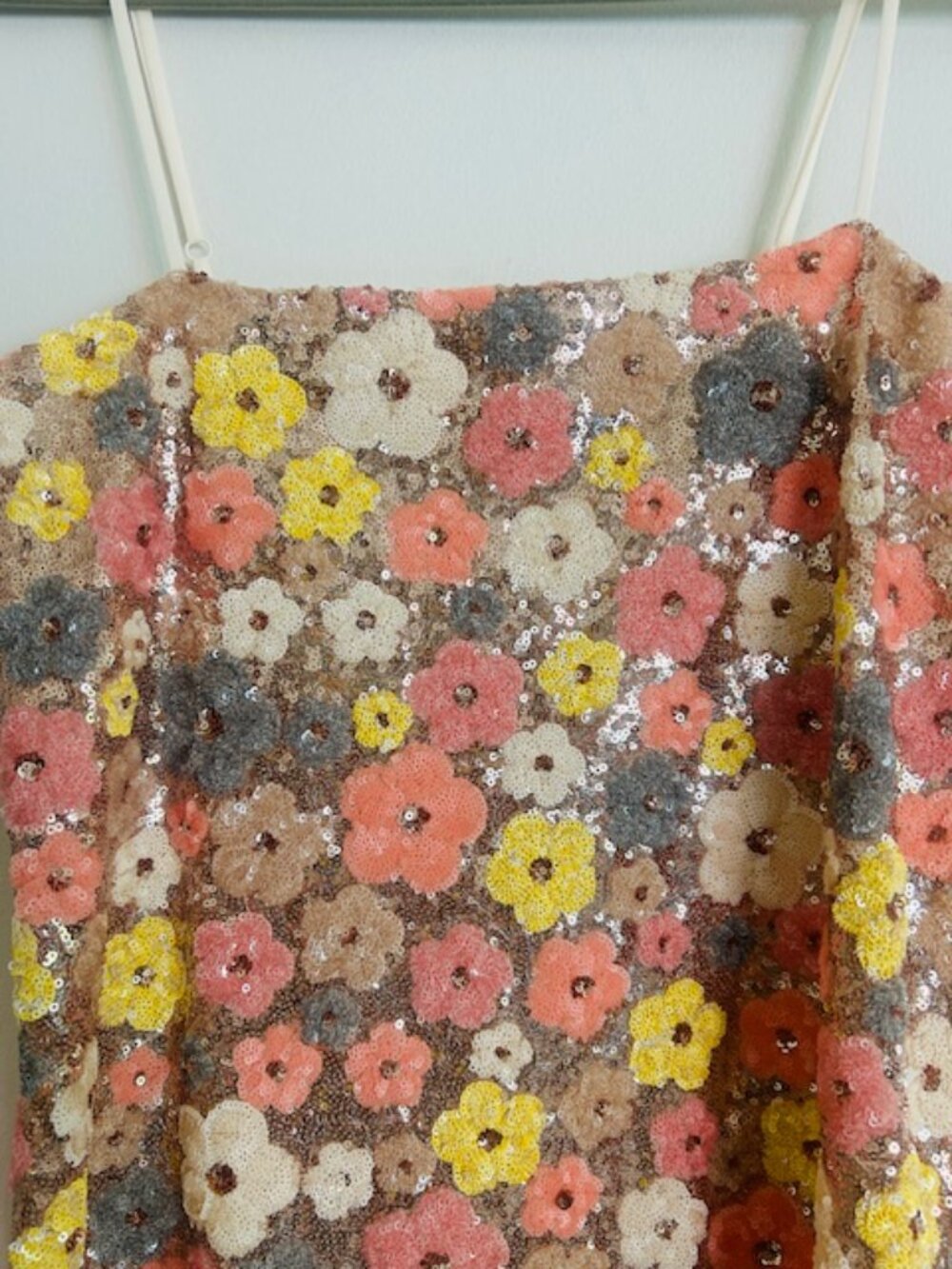 Anthropologie Blue Tassel Floral Sequin Strap Shift Pink Combo Mini Dress NEW - Picture 5 of 16